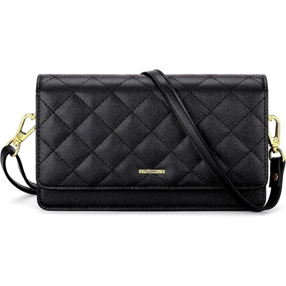 Women's 8 - Checkered Black Leather Imported Cellphone Purse Crossbody Bags